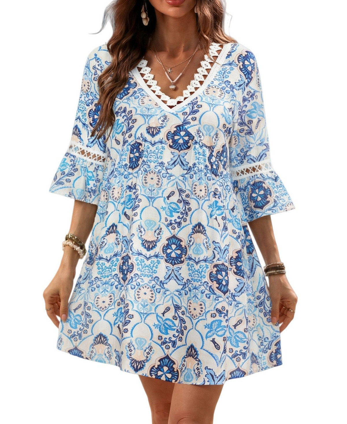 Cupshe Women's Such Grace Ornate Mini Beach Dress - Blue | Macy's