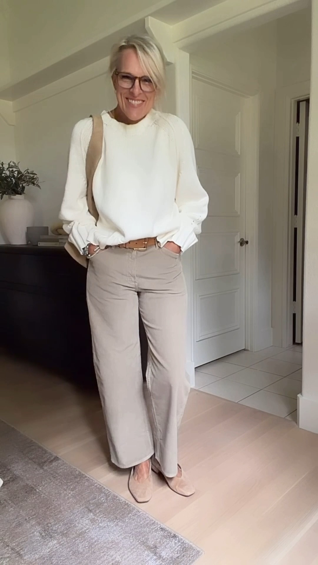 Simple. Classy. Cute. Comfy

Sweater - small
Pants - corduroy and my new fave style. Have them in 3 finishes.  Fit tts 

@jcrew