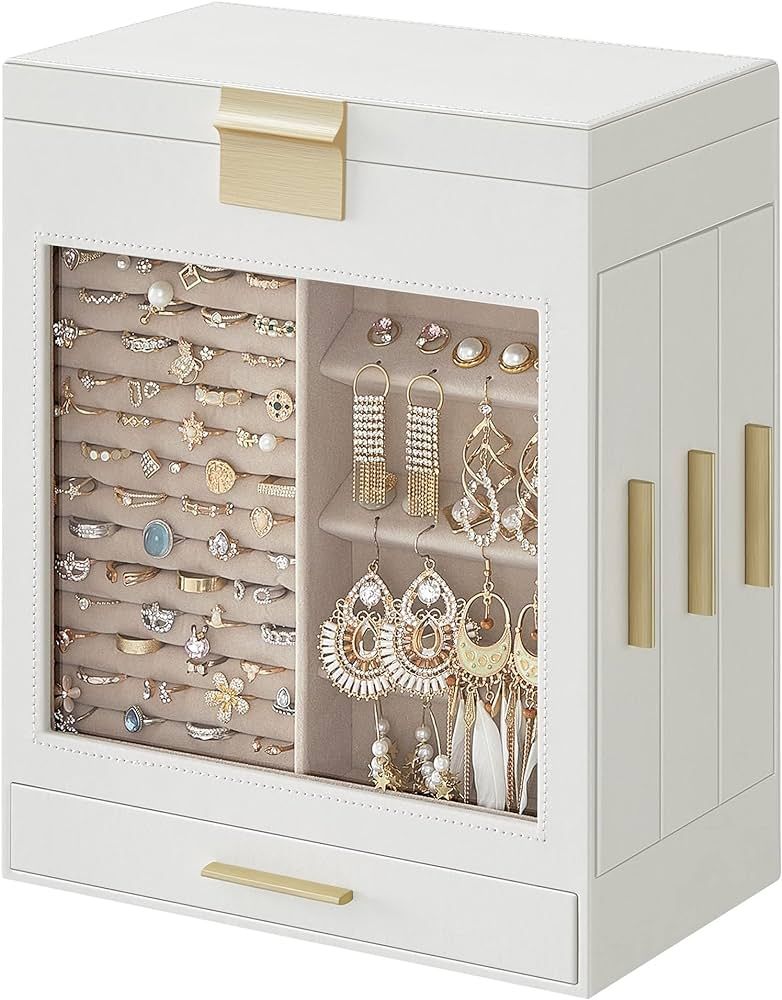 SONGMICS Jewelry Box with Glass Window, 5-Layer Jewelry Organizer with 3 Side Drawers, Jewelry St... | Amazon (US)