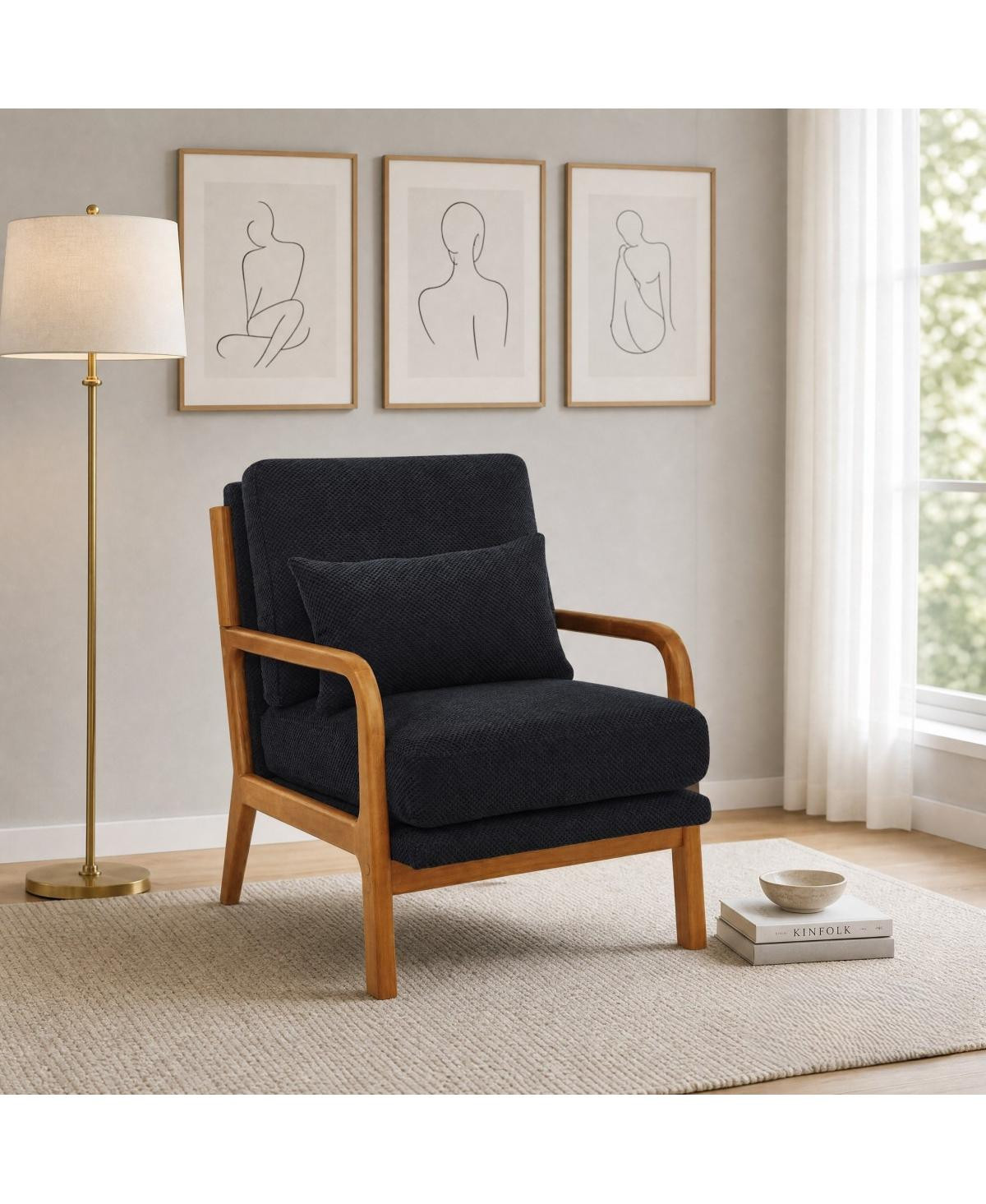 Streamdale Furniture Modern Solid Wood Accent Chair with Nubby Upholstery - Black | Macy's