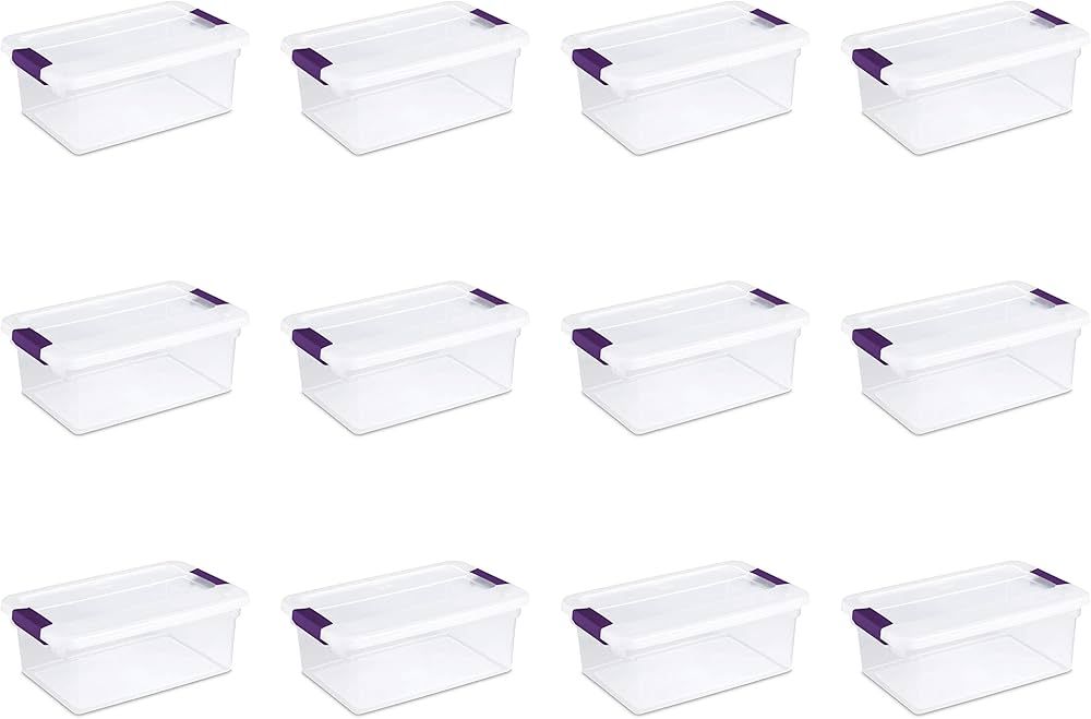 Sterilite 17531712 15 Quart/14 Liter ClearView Latch Box, Clear with Sweet Plum Latches, 12-Pack | Amazon (US)