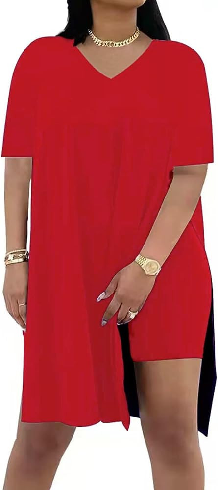 Difanlv Plus Size Womens 2 Piece Outfits Tracksuits Short Sleeve Tunic Tops Bodycon Shorts Sweats... | Amazon (US)