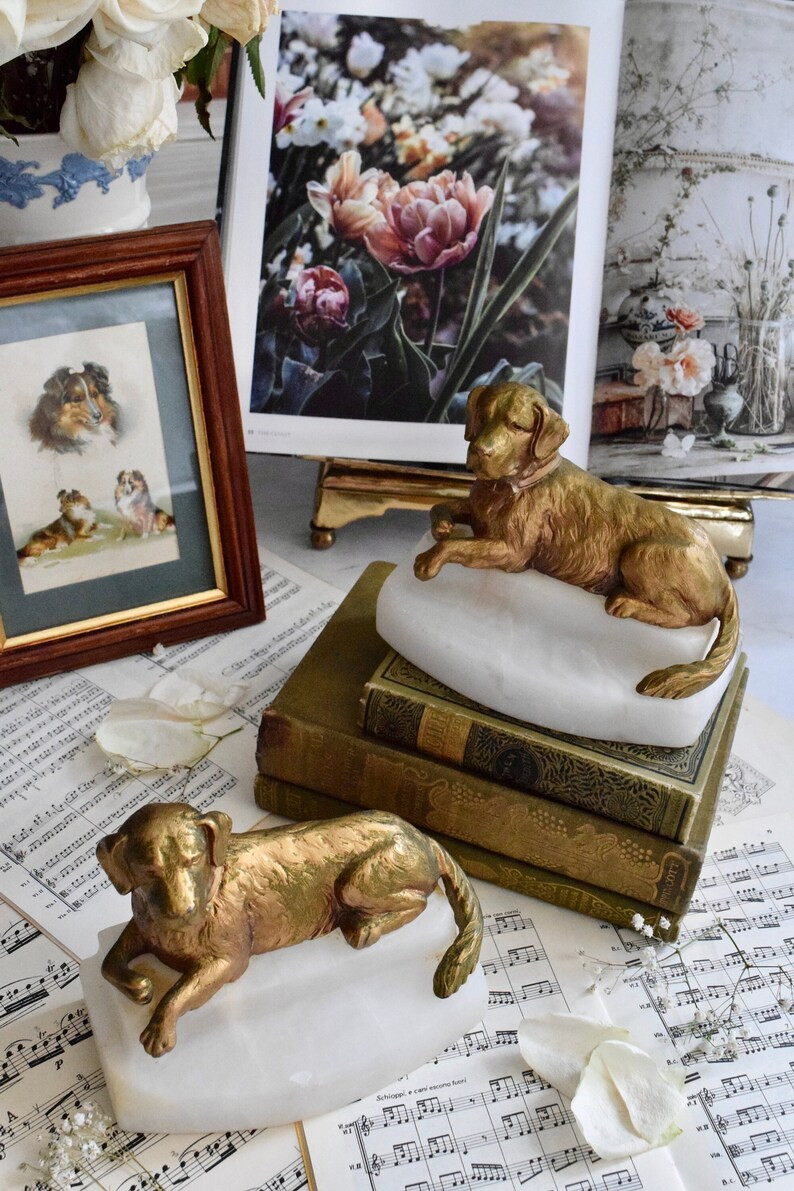 Pair of Vintage Brass and Marble Labrador Dog Bookends, Office Decor, Library Decor, Dog Bookends... | Etsy (US)