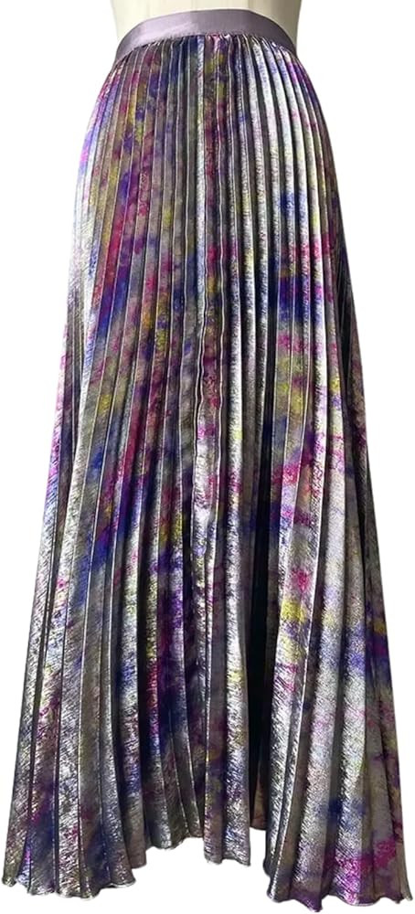 Women's Metallic Pleated Midi Skirt – High Elastic Waist, Shiny Finish, A-Line Swing Long Skirt | Amazon (US)