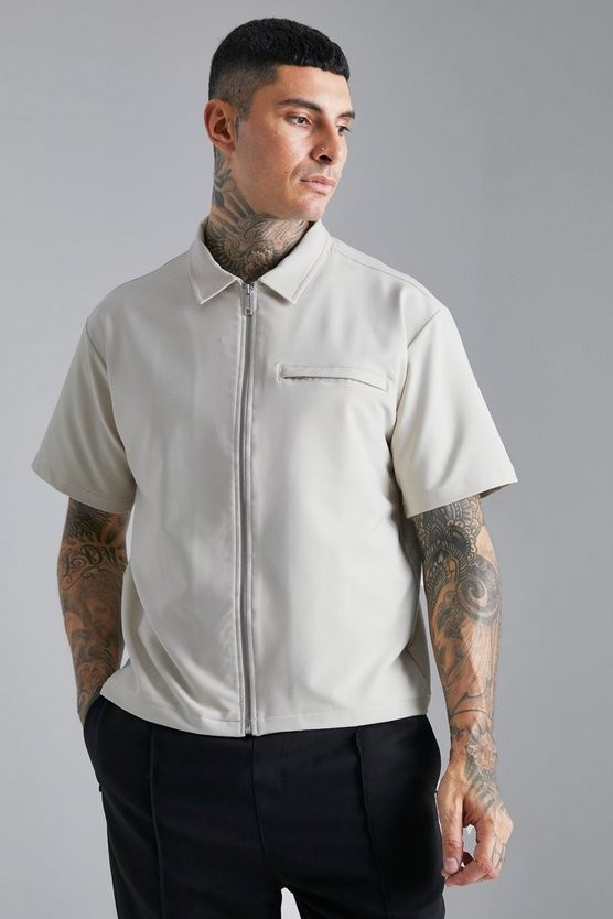Nylon 4 Way Stretch Boxy Fit Zip Overshirt | boohooMAN (DE, IE & UK)