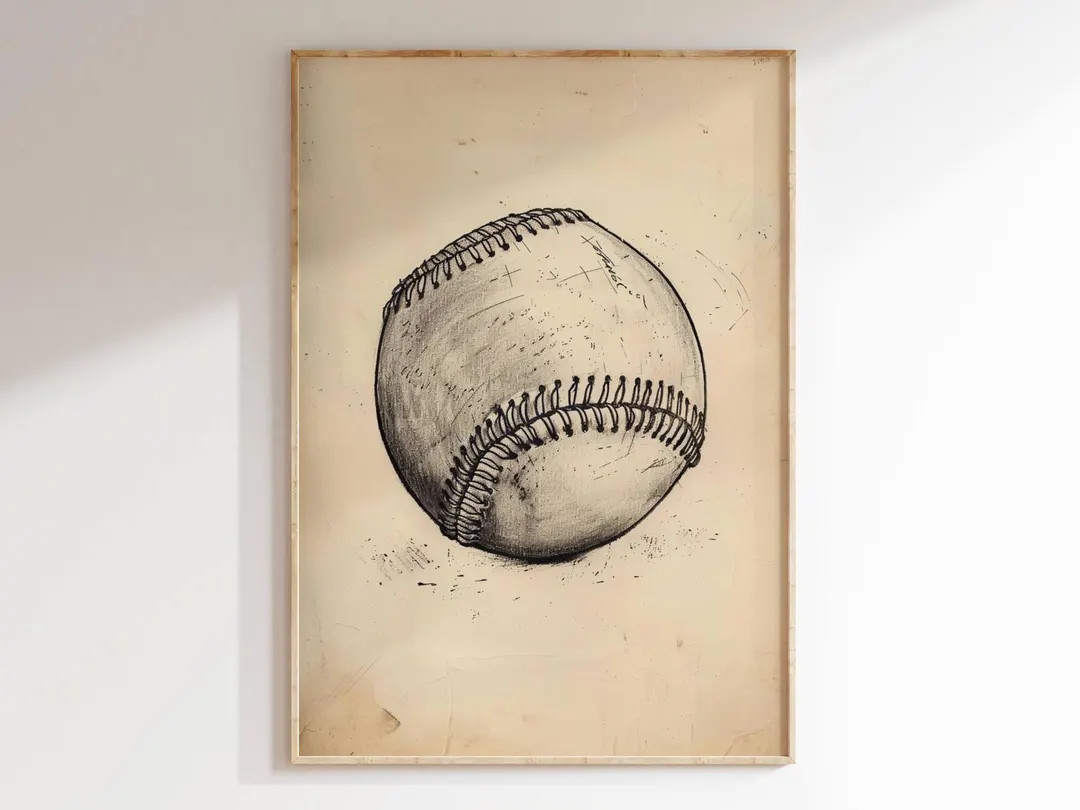 Vintage Baseball Sketch Print Download, Boys Room Wall Art, Boy Nursery Printable, Rustic Digital... | Etsy (US)