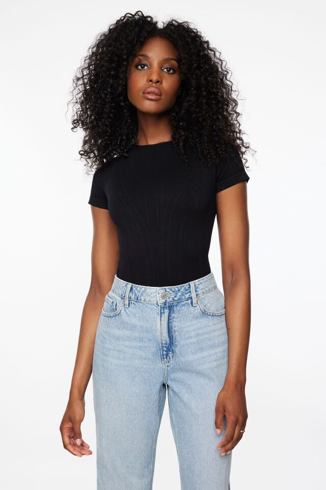 Short Sleeve Crew Neck Bodysuit$34.95 | Dynamite Clothing