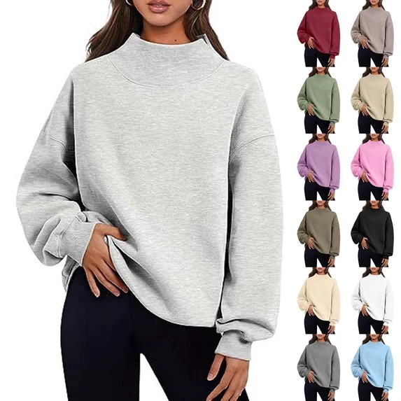 Sevevn Women Mock Neck Sweatshirt Long Sleeve Pullover Casual Loose Fit Fleece Tops Soft Comfy Fa... | Walmart (US)