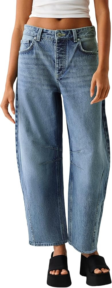 Allimy Womens Jeans Mid Rise Barrel Leg Vintage Jeans for Women Trendy 2024 Denim Pants Non Stret... | Amazon (US)