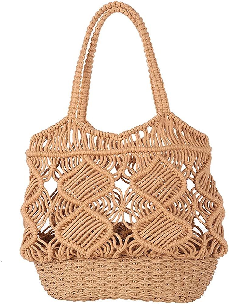 NIBD Women's Beach Straw Handbag Woven Tote Fishing Net Beach Bag Large Capacity Mesh Rope Combin... | Amazon (US)