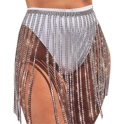 Barode Crystal Tassel Body Chains Belly Dance Skirts Rhinestones Sexy Bikini Summer Beach Hip Wai... | Amazon (US)