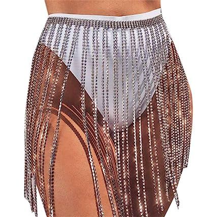 Barode Crystal Tassel Body Chains Belly Dance Skirts Rhinestones Sexy Bikini Summer Beach Hip Wai... | Amazon (US)