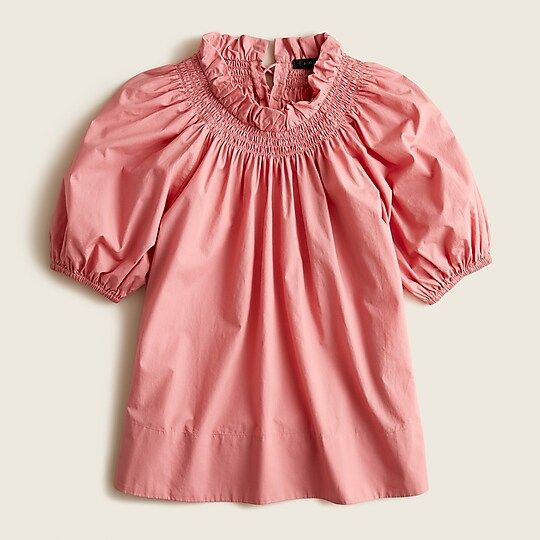 Smocked neck puff-sleeve cotton poplin top | J.Crew US