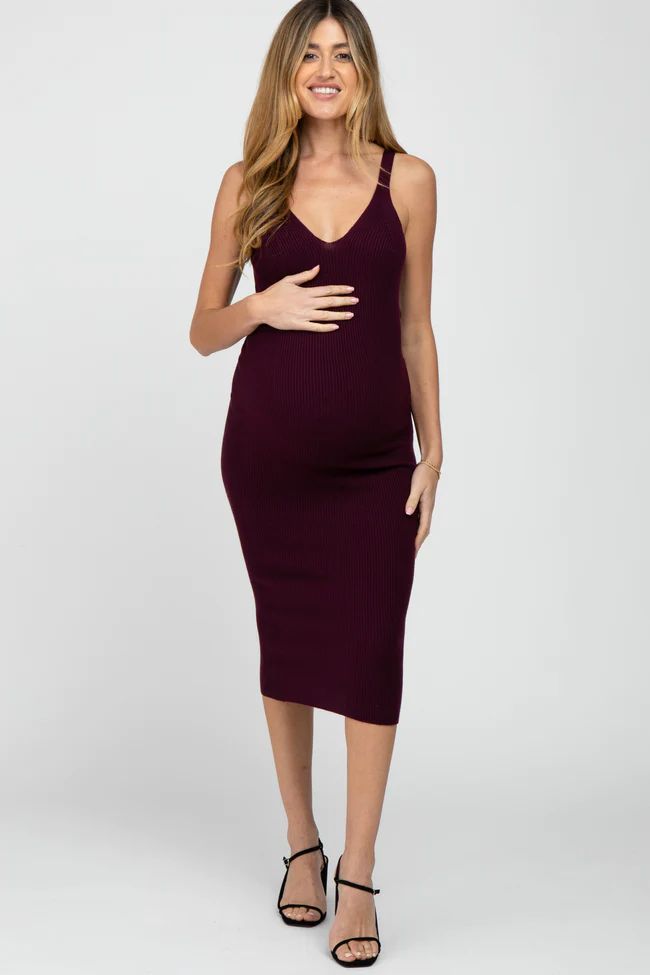 Burgundy Sleeveless V-Neck Maternity Sweater Dress | PinkBlush Maternity