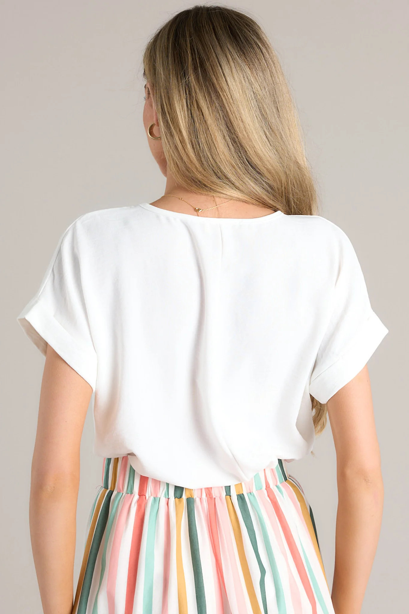 At This Point White Short Sleeve V-Neck Bodysuit | Red Dress