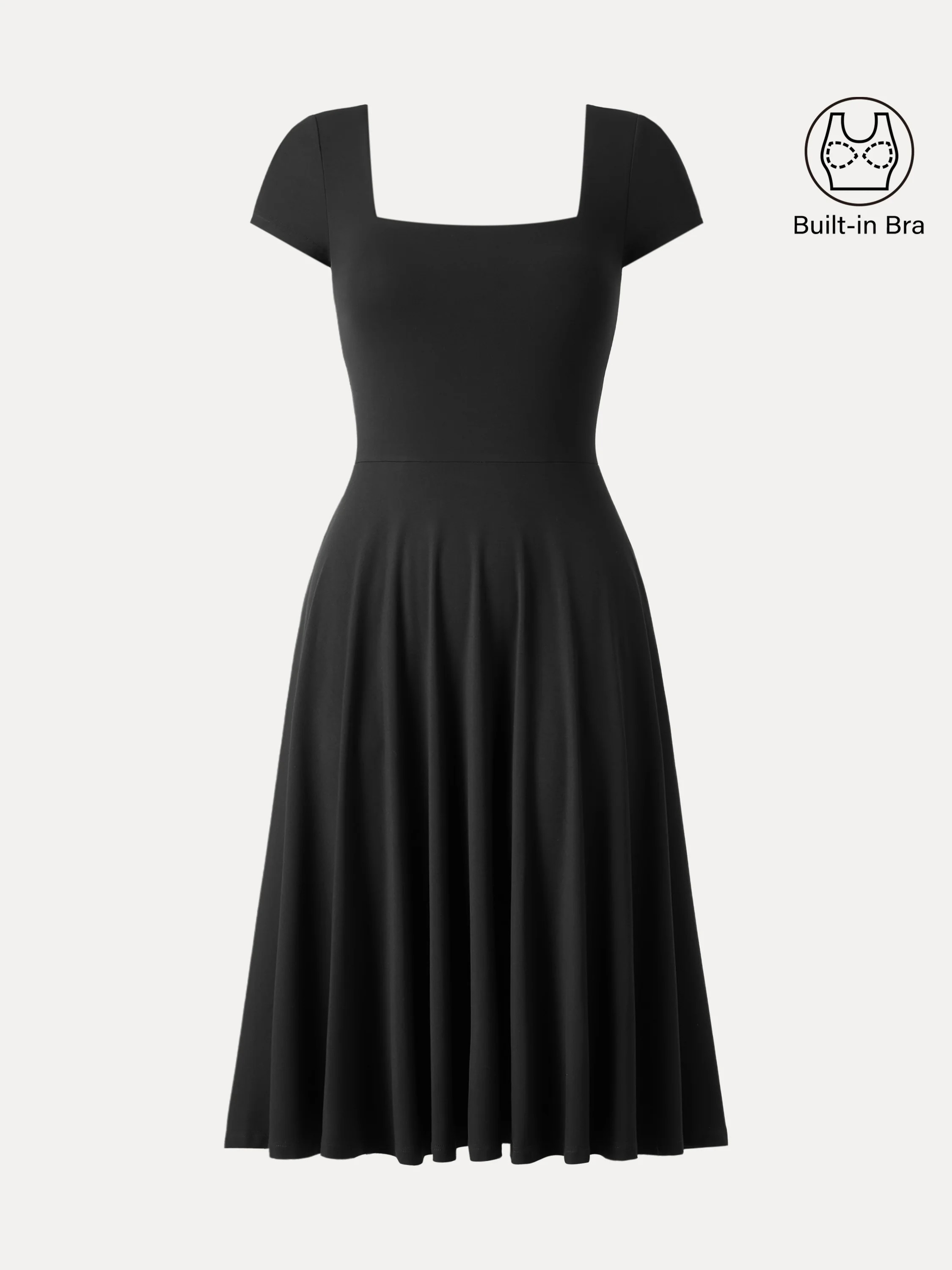 Flowy Square Neck Short Sleeve Midi Bra Dress - Black / XL | OGLmove