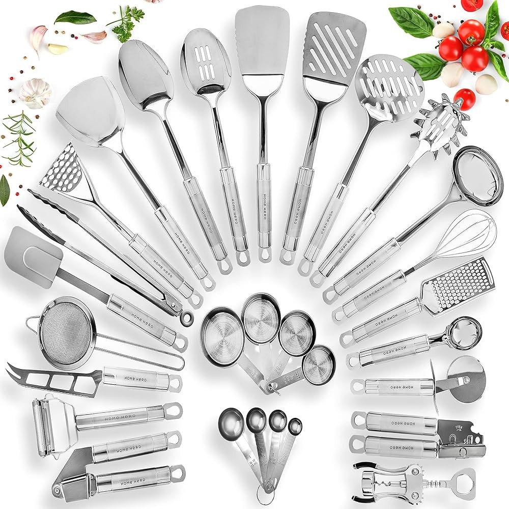 Home Hero 29-pcs Kitchen Utensils Set - Stainless Steel Cooking Utensils Set with Spatula - Kitch... | Amazon (US)