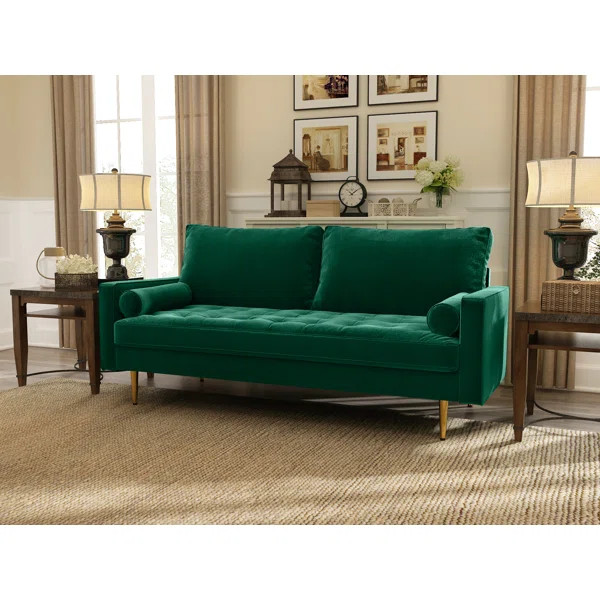 Jasahn 70'' Velvet Square Arm Brown Legs Sofa With Toss Pillow | Wayfair Professional