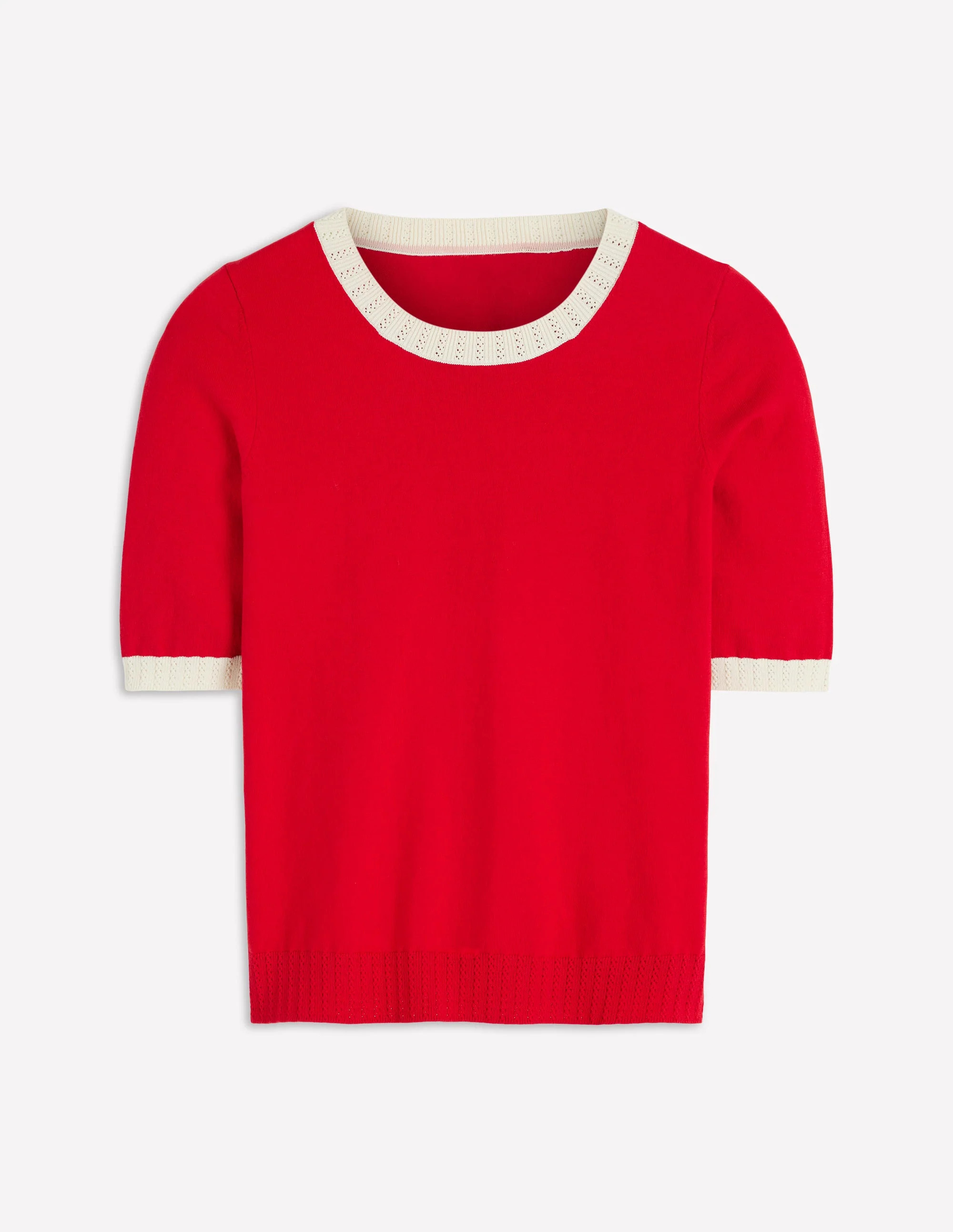 Emilia Cotton Crew T-shirt-Salsa Red, Ivory | Boden (US)
