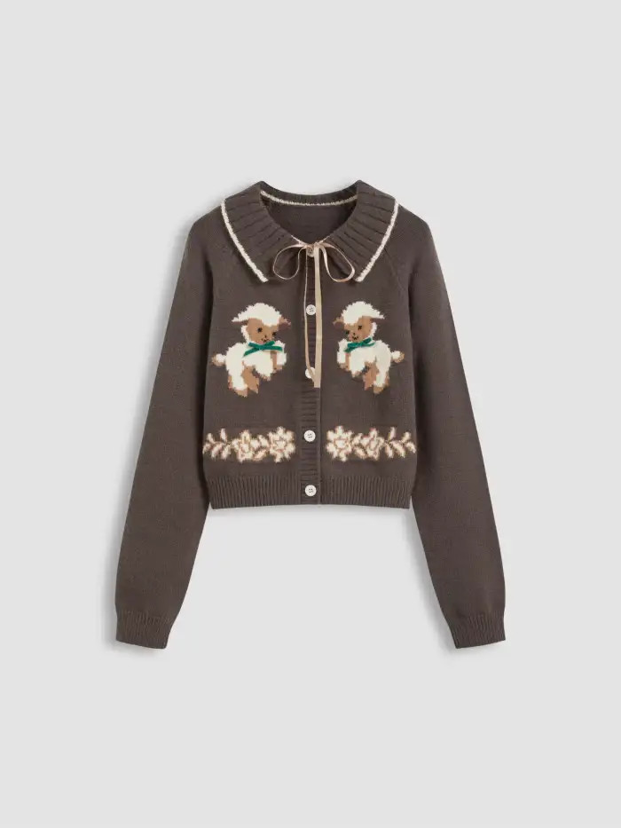 Knit Doll Collar Bowknot Sheep Cardigan Curve & Plus... | Cider