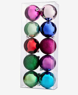 Whimsy Set of 10 Shatterproof Multicolored Ball Ornaments, Macy's Exclusive | Macy's
