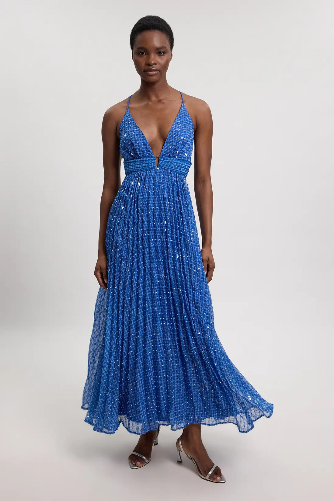 Blue Beaded Embellished Full Maxi Dress | Karen Millen | Karen Millen