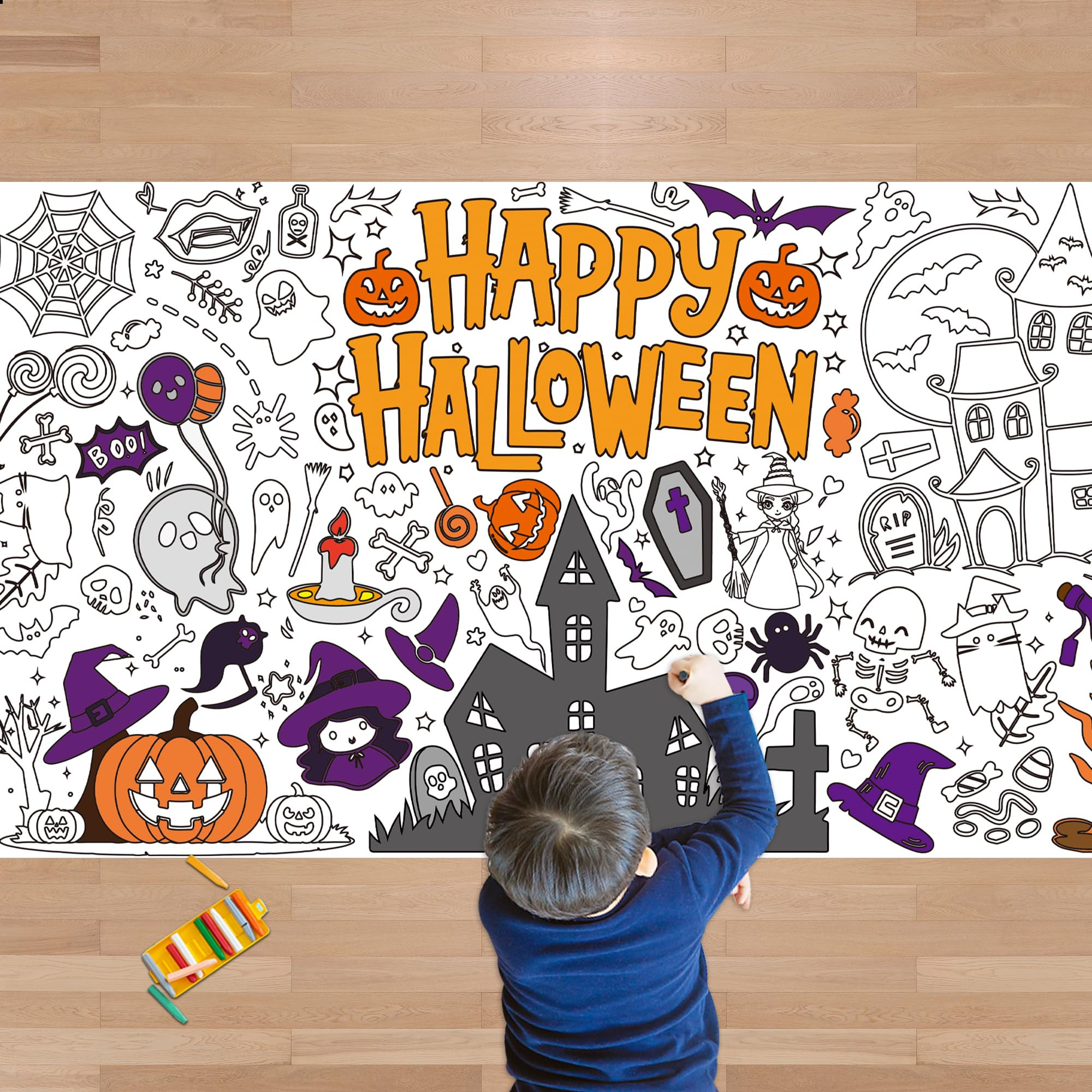 OHOME Halloween Crafts for Kids - Giant Coloring Tablecloth/Poster | Halloween Party Decorations ... | Amazon (US)