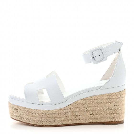 HERMES Goatskin Elda Espadrille Wedge Sandals 37 White | FASHIONPHILE | Fashionphile