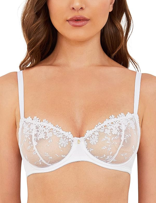 Wingslove Women's Sexy Lace Bra Demi Sheer Mesh Balconette See Through Bralette Unlined Underwire... | Amazon (US)