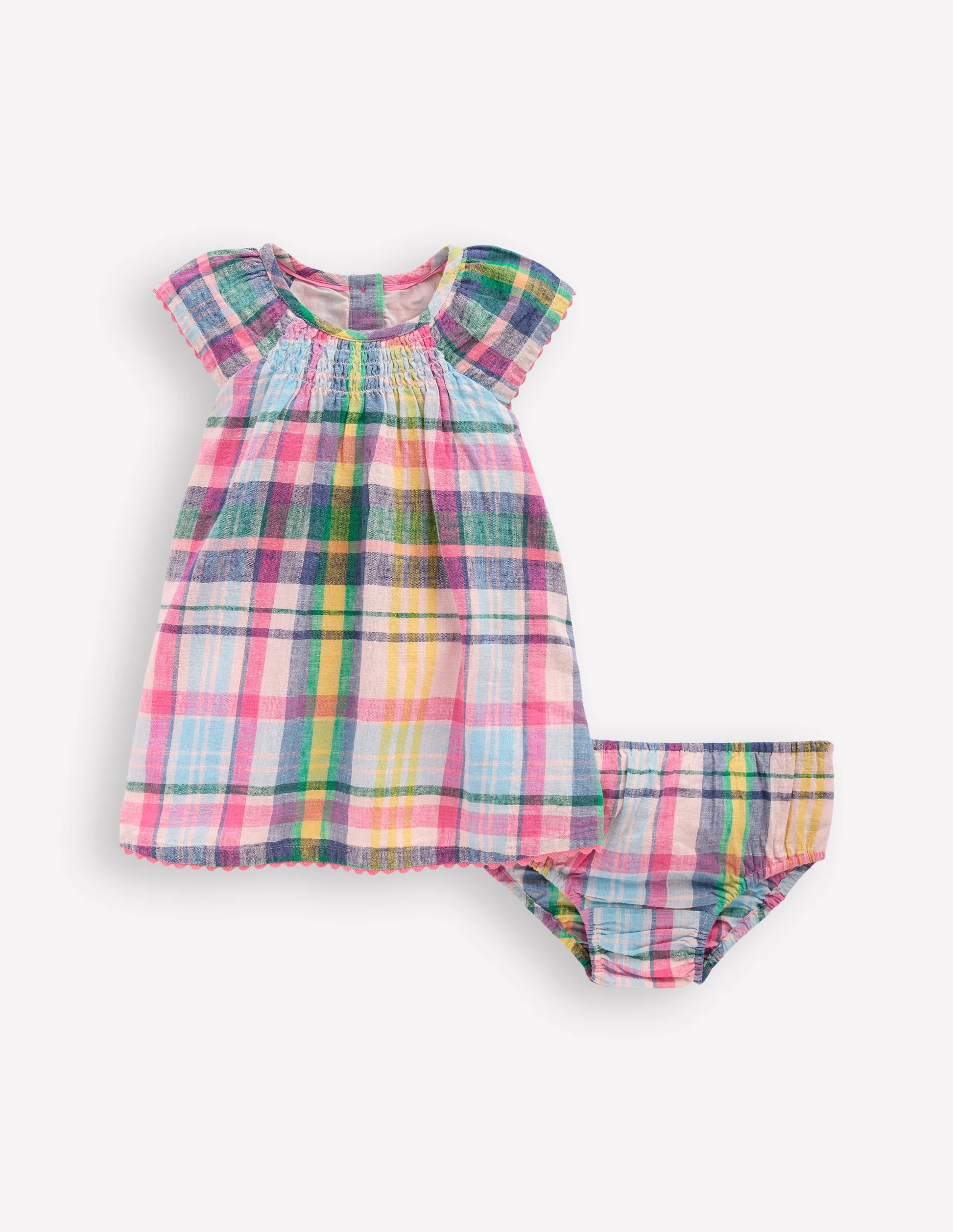 Floaty Shirred Dress-Madras Check | Boden (US)