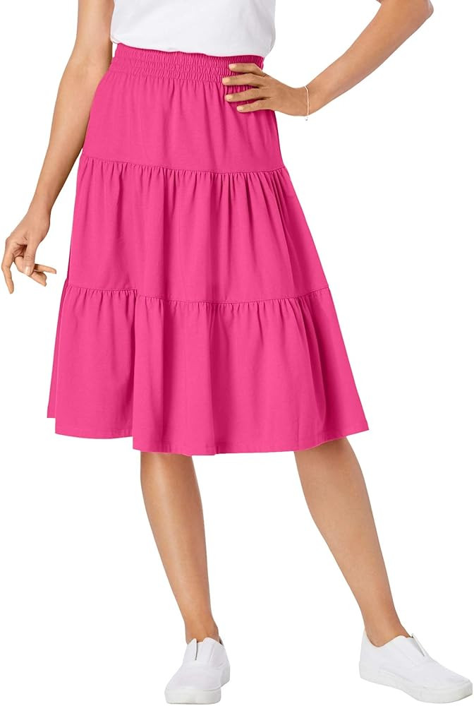Woman Within Women's Plus Size Elastic-Waist Knit Tiered Skirt | Amazon (US)