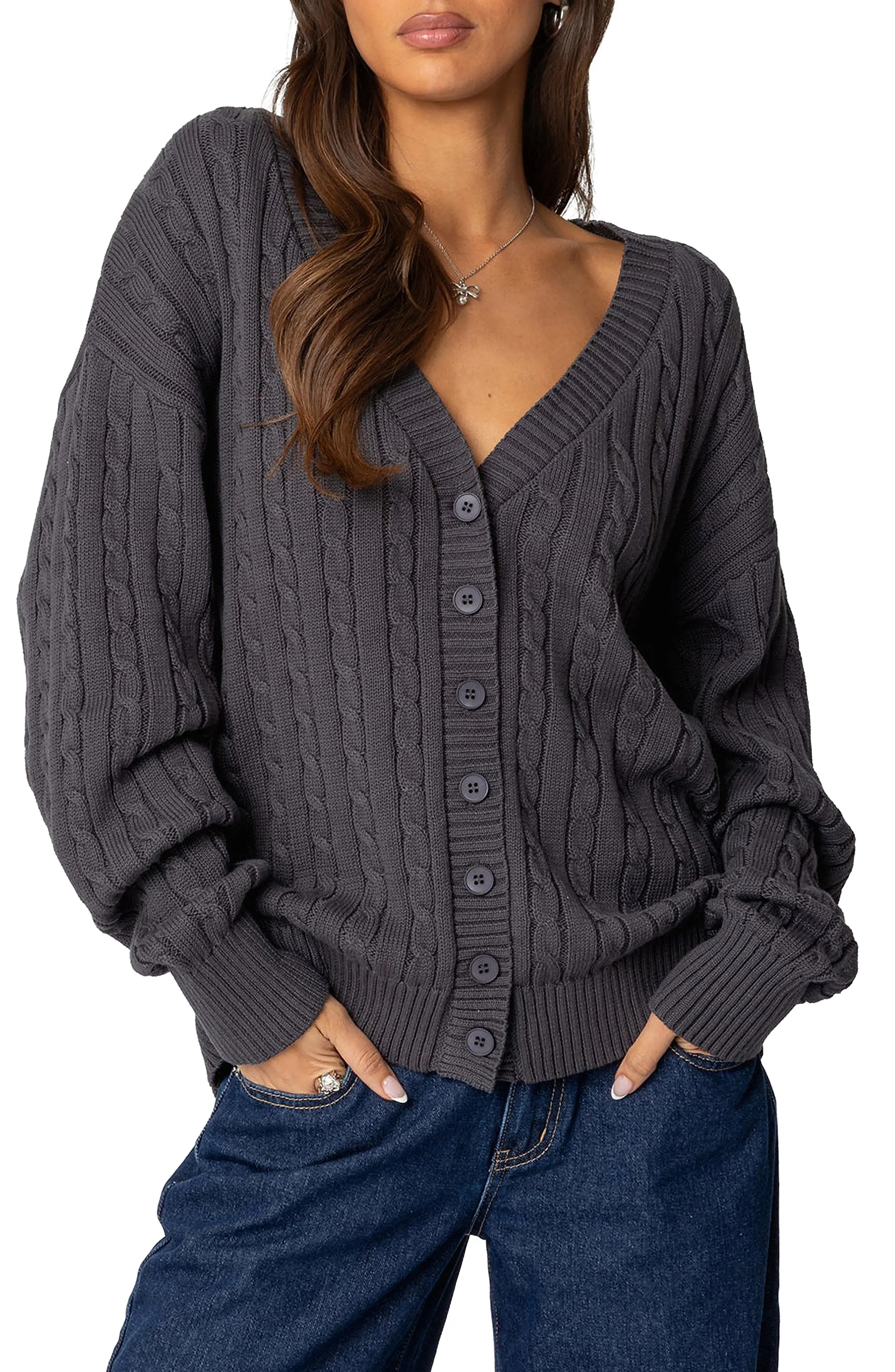 EDIKTED Francine Oversize Cable Cotton Cardigan (Women) | Nordstrom | Nordstrom