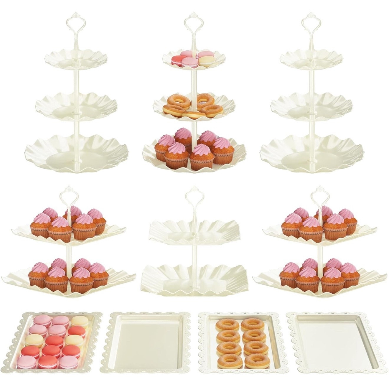 10 soportes para cupcakes, juego de exhibición de mesa de postres, bandeja escalonada de pastel de dulces, bandeja escalonada de 3 niveles para fiesta de té, decoración de boda, baby shower, despedida