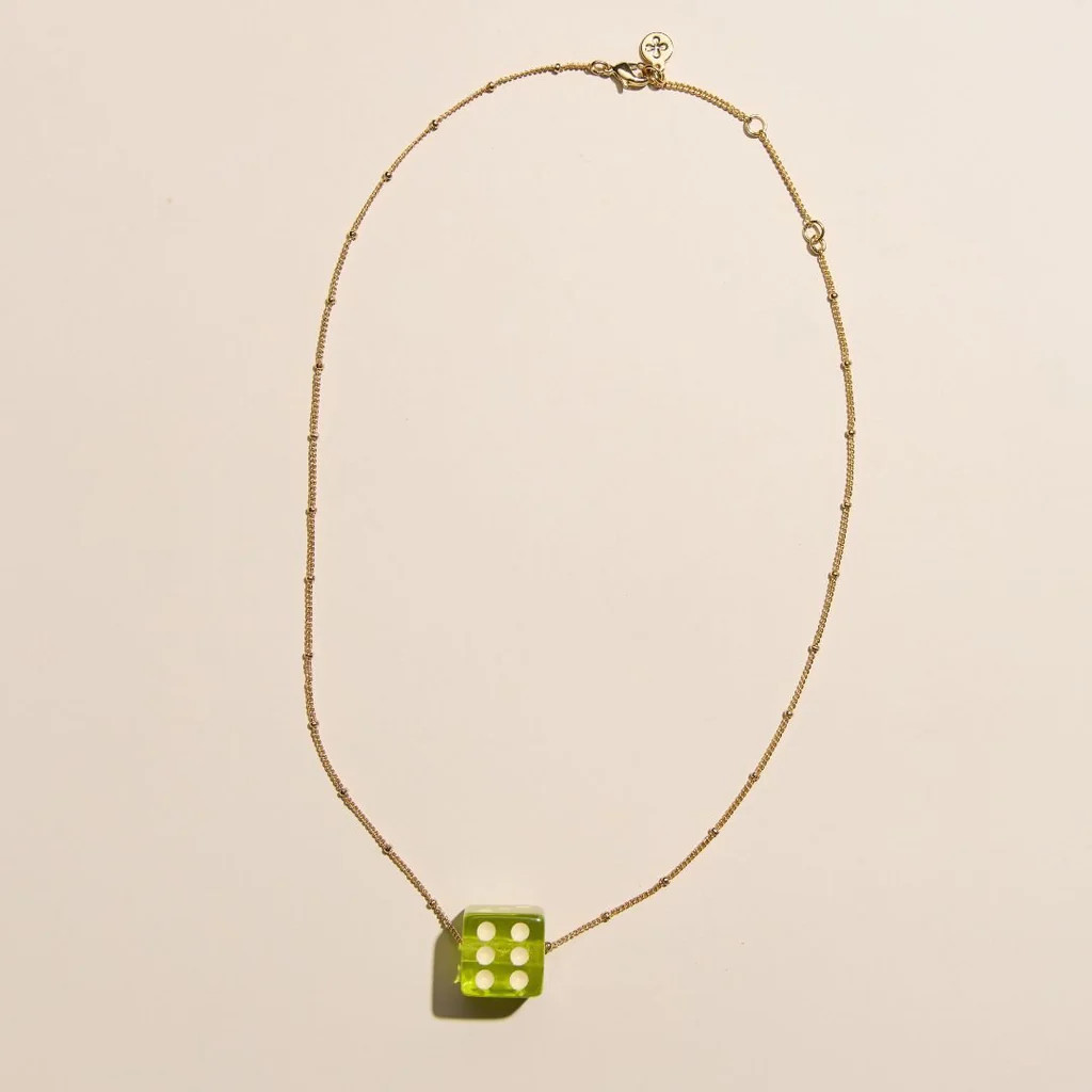 Lime Green Dice Charm Necklace | Nickel and Suede