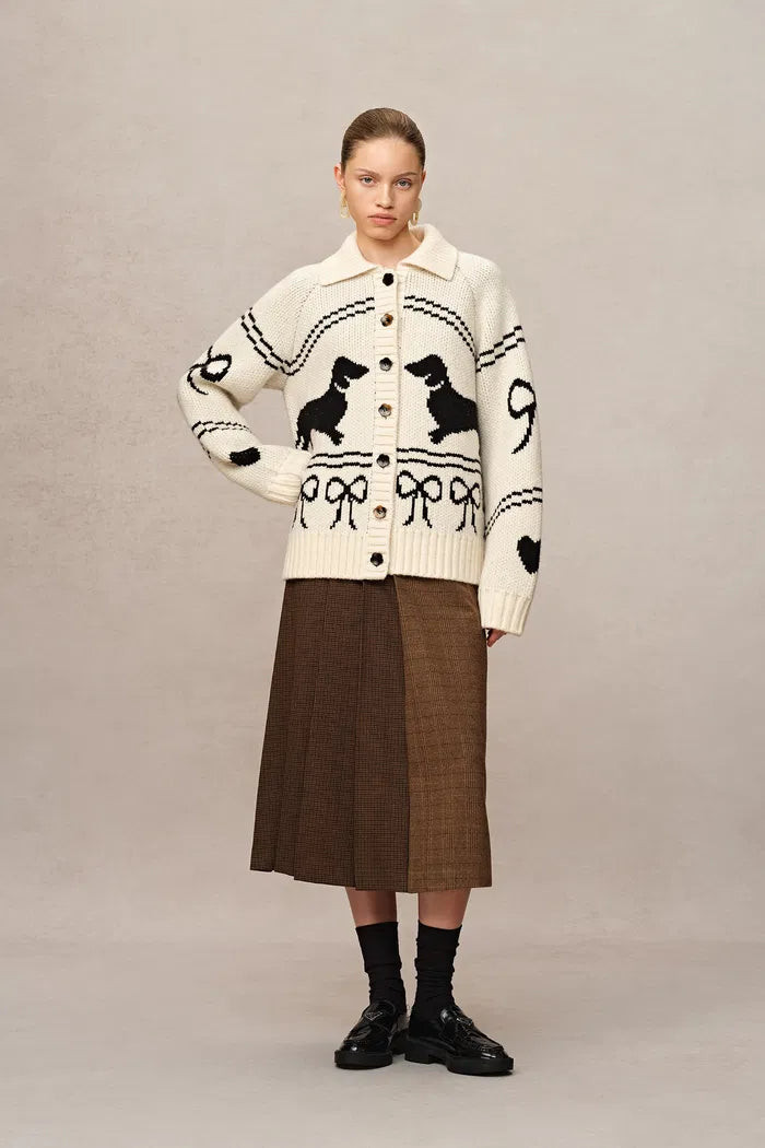Perla Dachshunds Jacquard Cardigan in Chucky Merino Wool Knit | Fabrique