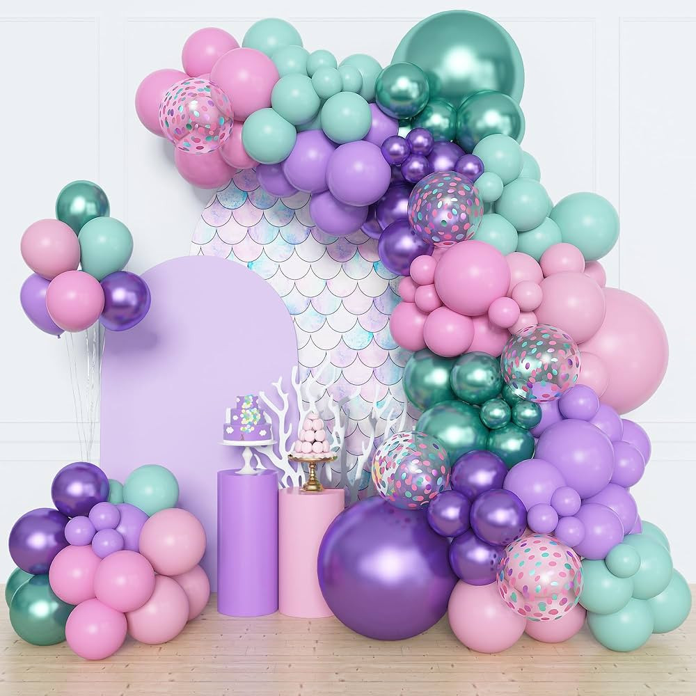 Amandir 153pcs Mermaid Balloon Garland Arch Kit, Different Sizes 18 12 10 5 inch Purple Pink Gree... | Amazon (US)