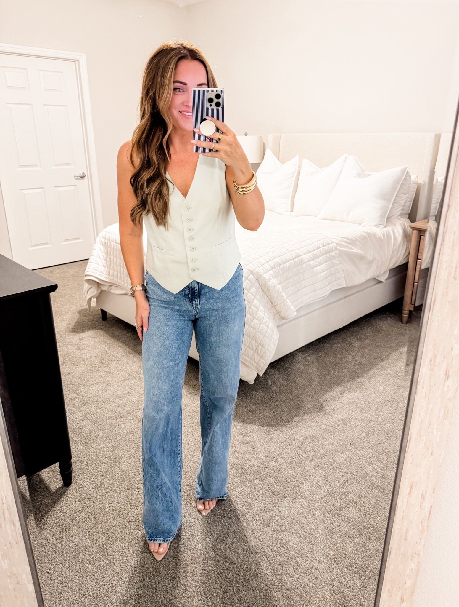 Vest - M (could size down) 
—
Target denim | Target vest | Business casual | Office look | Office wear | Smart casual | Mint green | Spring colors | Spring vest | Button down vest 

#LTKWorkwear #LTKootd #LTKSeasonal