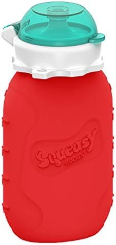 Red 6 oz Squeasy Snacker Spill Proof Silicone Reusable Food Pouch - for Both Soft Foods and Liqui... | Amazon (US)