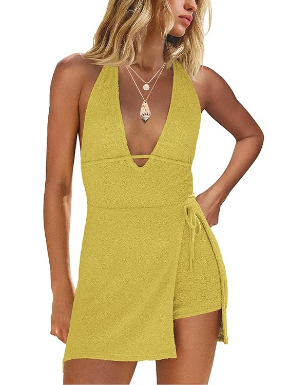 Yanekop Womens Romper Dress with Shorts Underneath Summer Short Jumpsuits Open Back Sexy Beach Va... | Amazon (US)