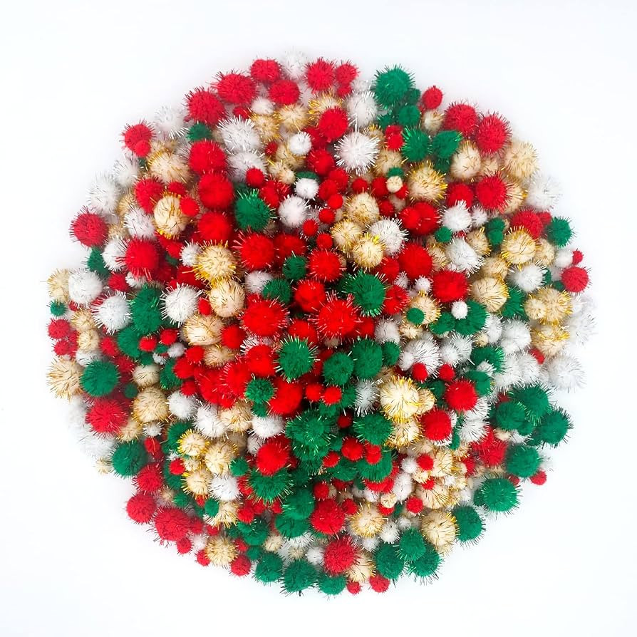 Lusy DM 1500 Pieces Christmas Pom Pom Tinsel Pom Pom Balls Christmas Glitter pom pom for Craft Ma... | Amazon (US)