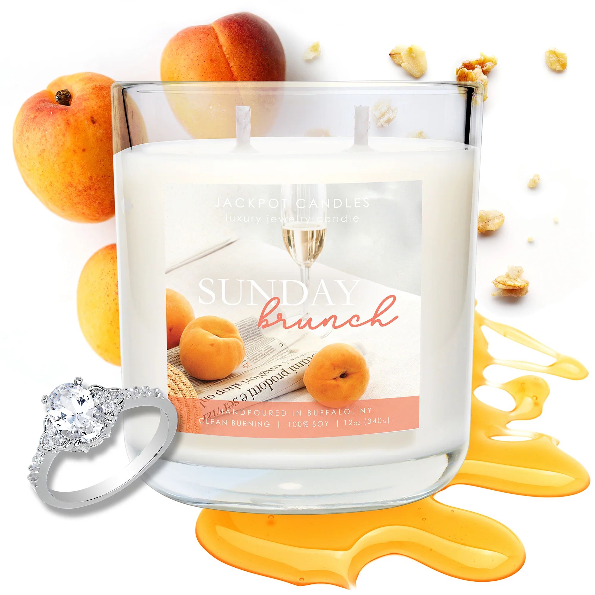 Sunday Brunch Double Wick Scented Candle, Jewelry Candle with Ring Inside, Size 8 | Jackpot Candles