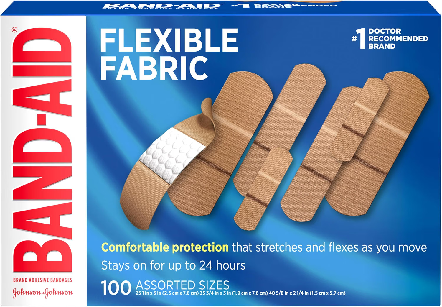 BAND-AID Brand Flexible Fabric Adhesive Bandages, Assorted Sizes, 100 Count | Amazon (US)