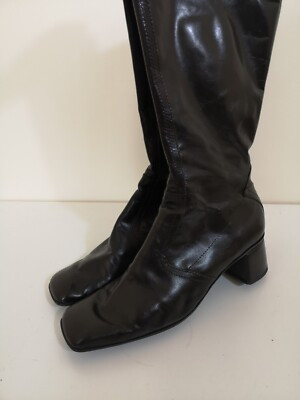 Nine West Women's Leather Tall Boots Square Toe Chunky Heel Brown Size 41  | eBay | eBay AU