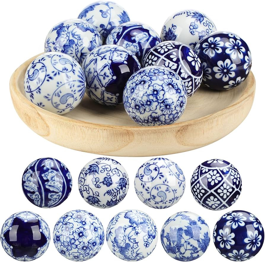 Vesici 9 Pcs Blue and White Porcelain Balls Decorative Chinoiserie Orbs for Centerpiece Bowls Chi... | Amazon (US)