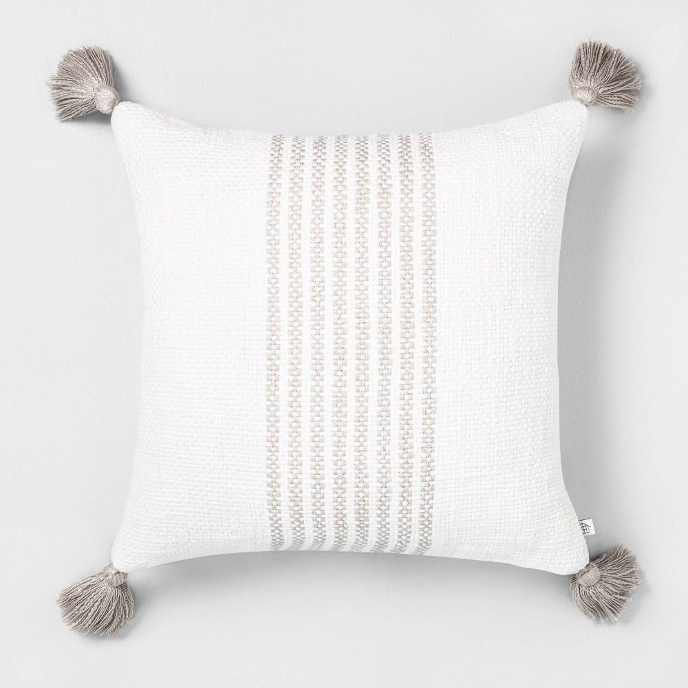 18"" x 18"" Center Stripes Throw Pillow Taupe - Hearth & Hand with Magnolia | Target