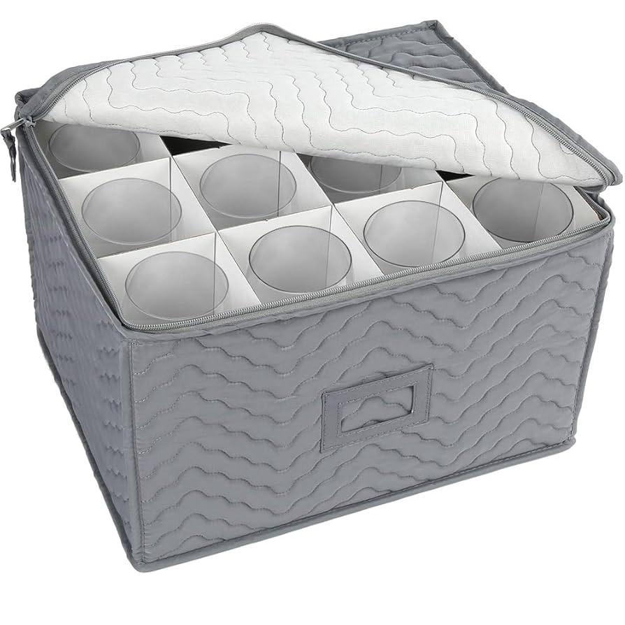 LotFancy Stemware Storage Container - Deluxe Quilted Storage Case with Dividers for 12 - Wine Gla... | Amazon (US)