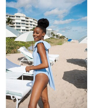 x Venita Aspen Asymmetrical Bow Shoulder One Piece Swimsuit | Dillard's