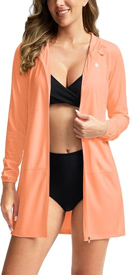 Women's UPF 50+ Swim Cover Up Sun Protection Hoodie Long Jacket SPF Lightweight Beach Cover Ups f... | Amazon (US)