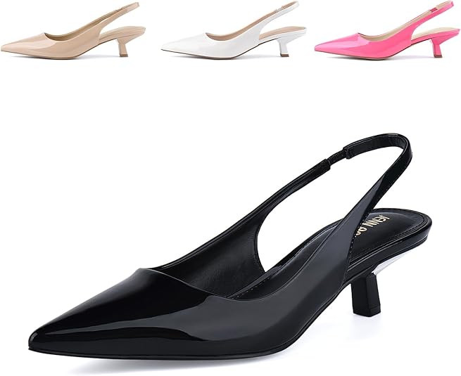 JENN ARDOR Womens Kitten Heels Closed Pointed Toe Elastic Slingback Sexy Low Heels Bridal Wedding... | Amazon (US)