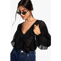 Womens Ruffle Blouse - Black - 16 | NastyGal UK